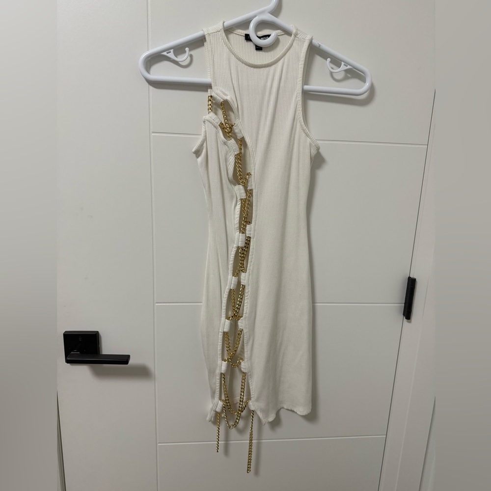 Ivory and gold mini dress